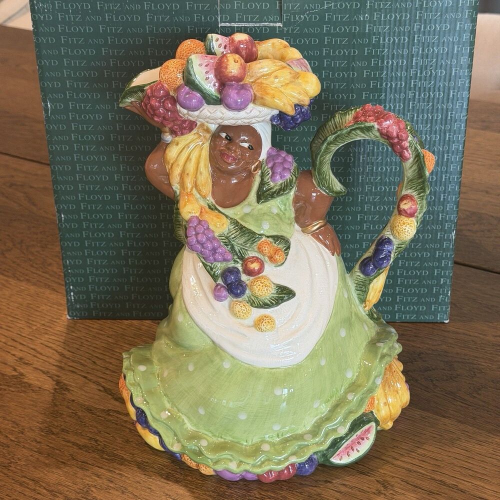 Fitz and Floyd Classics Carioca Woman Large Serving Pitcher Fruit Basket Vintage